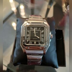 Cartier Santos Stainless Steel Watch - Black Dial. Unisex Serial # Photo 2